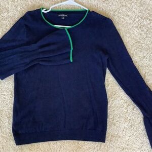 J. Crew Mercantile Navy Long Bell Sleeve Sweater with Green Trim sz M